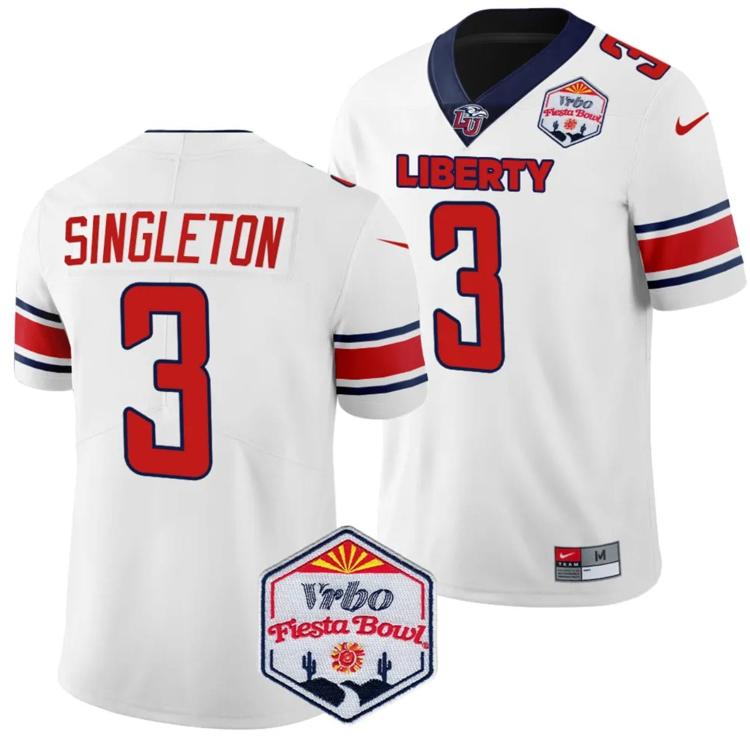 Men's Nike Kobe Singleton Jersey #3 Liberty Flames Fiesta Bowl Patch 2024 Football White