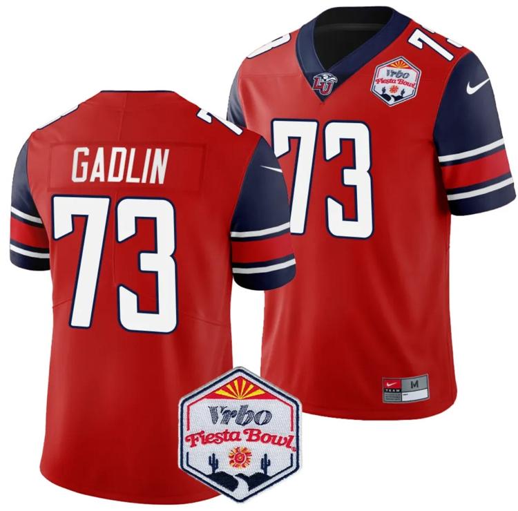 Men's Nike XZauvea Gadlin Jersey #73 Liberty Flames Fiesta Bowl Patch 2024 Football Red