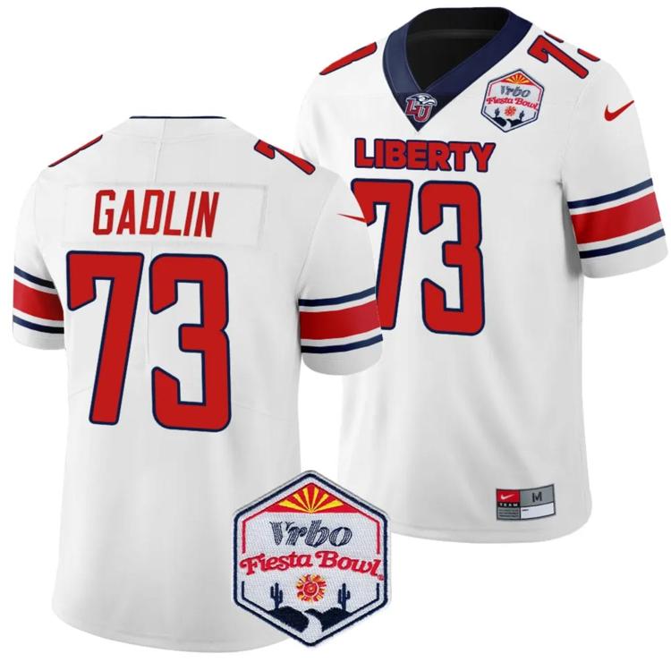 Men's Nike XZauvea Gadlin Jersey #73 Liberty Flames Fiesta Bowl Patch 2024 Football White