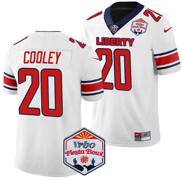 Men's Nike Quinton Cooley Jersey #20 Liberty Flames Fiesta Bowl Patch 2024 Football White