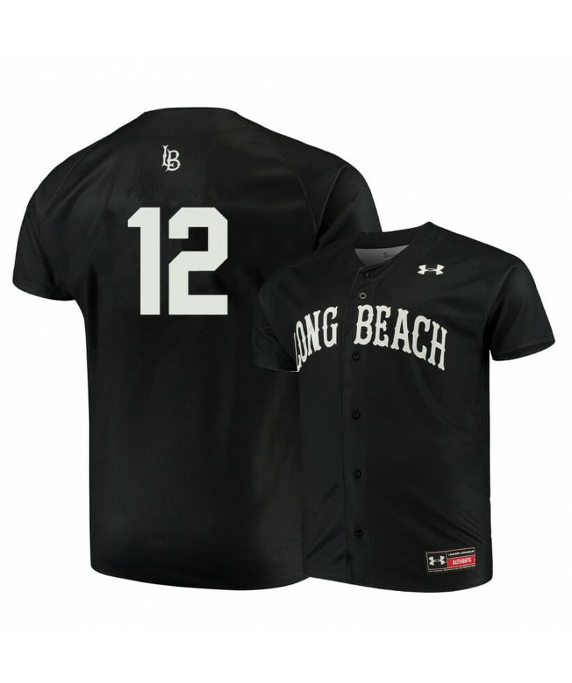 Men's Long Beach State Dirtbags 12 Calvin Estrada Black Baseball Jersey