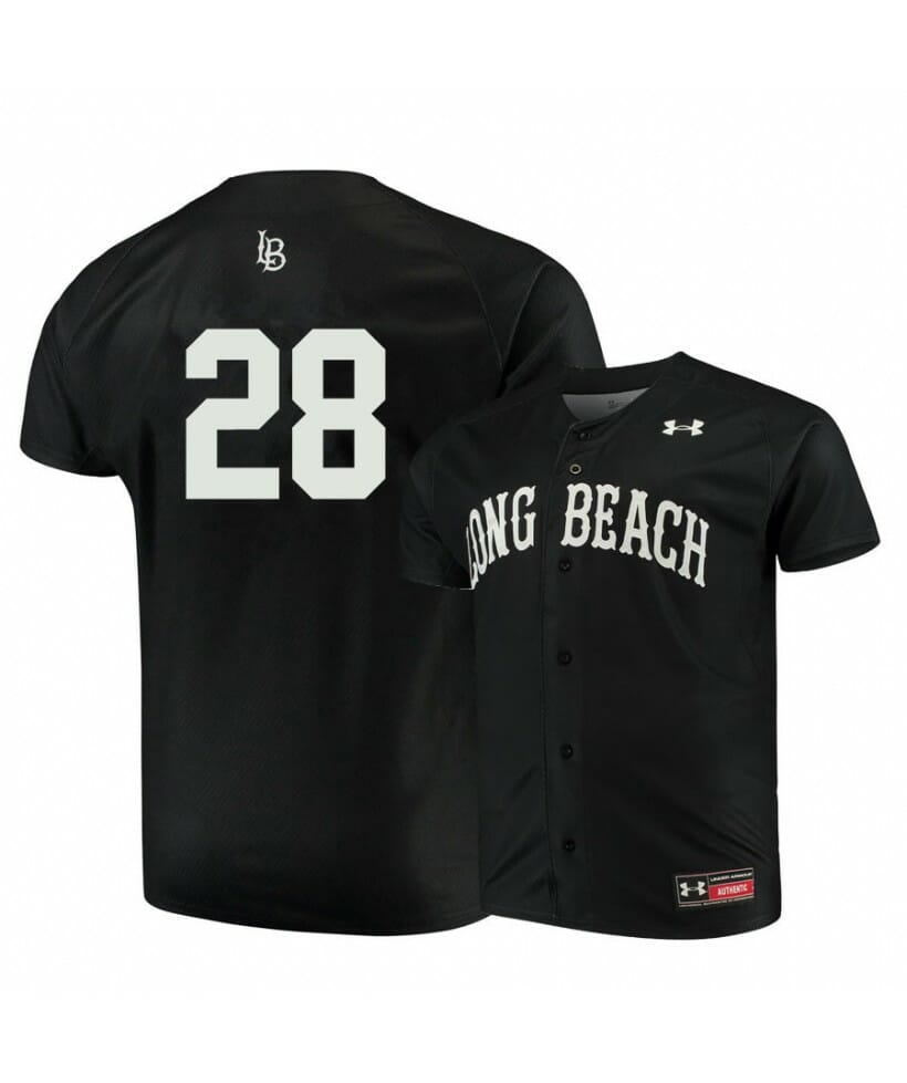 Men's Long Beach State Dirtbags 28 Thomas Greely Black Baseball Jersey