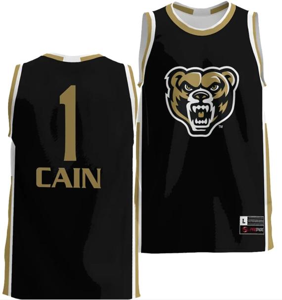 Men's Oakland Golden Grizzlies Jamal Cain Jersey #1 College Basketball Black Blue