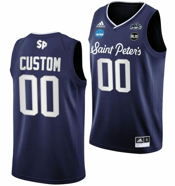 Custom Men's Adidas Saint Peter's Peacocks Navy Jersey Name and Number College Basketball 2022 NCAA March Madness