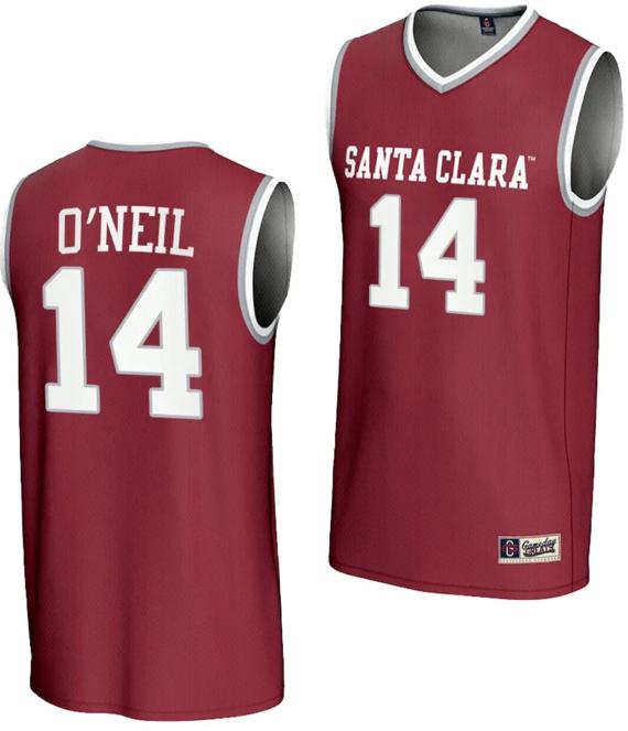 Men's Johnny ONeil Jersey #14 Santa Clara Broncos Gameday Greats Basketball NIL Lightweight Maroon