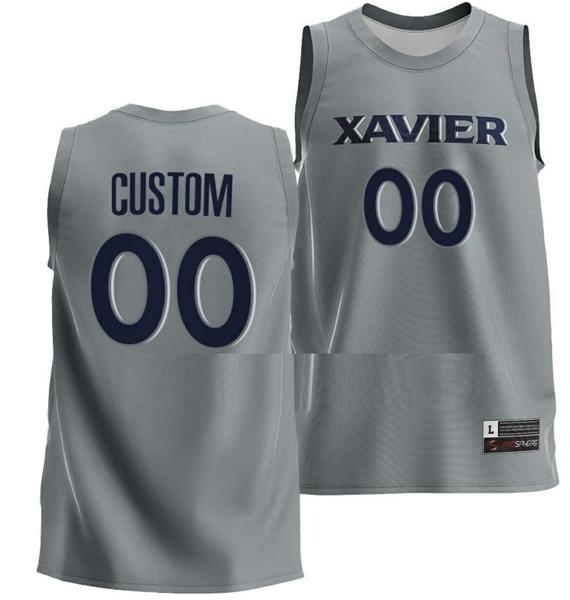 Men's Custom Xavier Musketeers Jersey Name and Number College Basketball Gray