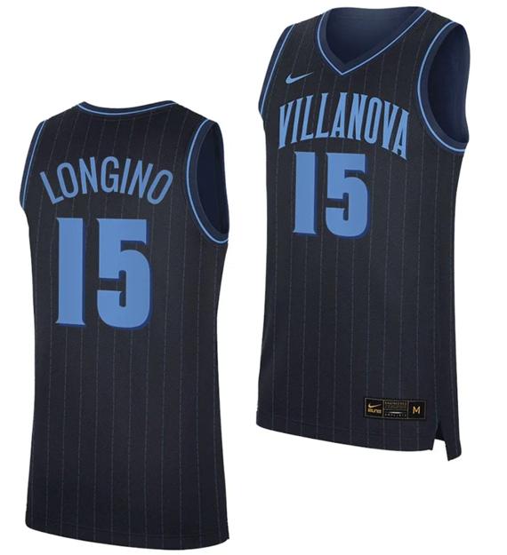 Men's Nike Jordan Longino Jersey #15 Villanova Wildcats Replica College Basketball 2023-24 Navy