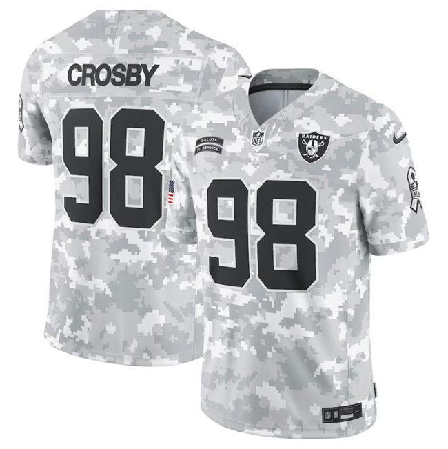 Youth Las Vegas Raiders #98 Maxx Crosby 2024 F.U.S.E Arctic Camo Salute to Service Limited Stitched Football Jersey