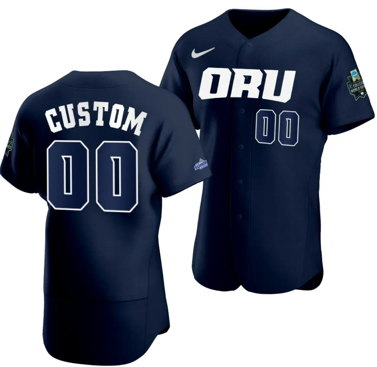 Men's Nike 2023 College World Series Custom Oral Roberts Golden Eagles Jersey Name and Number NCAA Baseball Navy