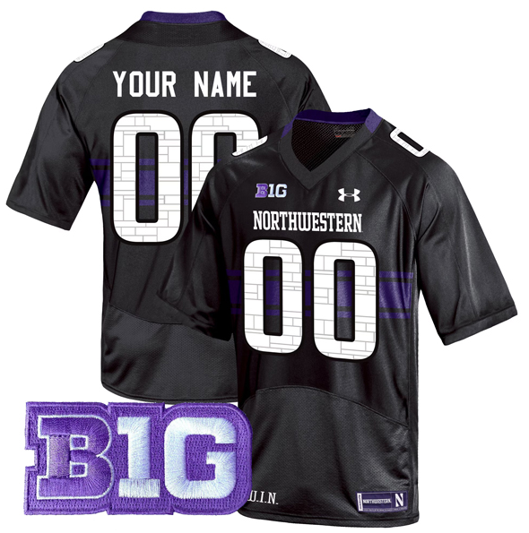 Custom Men's Northwestern Wildcats Under Armour With Big Ten Patch Black Game College Football Stitched Jersey