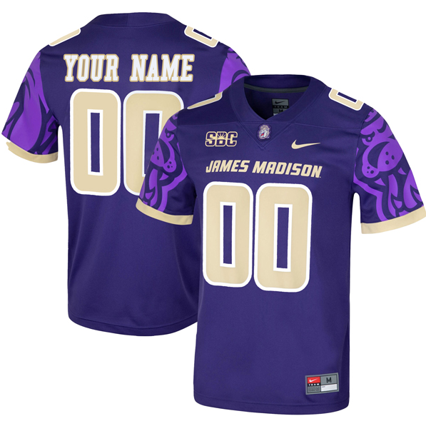 Custom Men's Nike Purple James Madison Dukes Football Jersey With SBC Patch