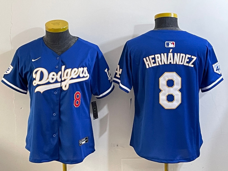 Women's Los Angeles Dodgers #8 Enrique Hernández Royal 2024 Jackie Robinson Patch Limited Stitched Jersey