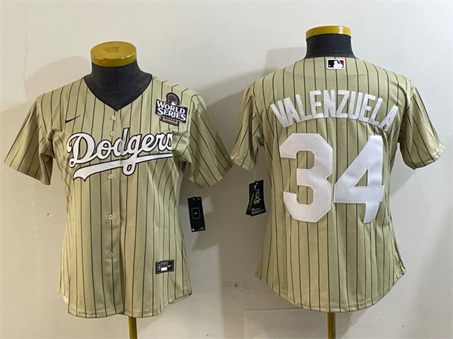 Women's Los Angeles Dodgers #34 Toro Valenzuela Cream 2024 World Series Cool Base Stitched Baseball Jersey(Run Small)