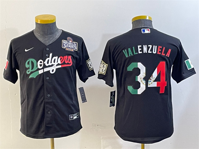 Youth Los Angeles Dodgers #34 Toro Valenzuela Black Mexico 2024 World Series Cool Base Stitched Baseball Jersey