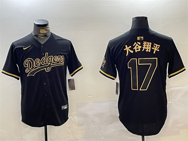 Men's Los Angeles Dodgers #17 大谷翔平 Black_Gold Limited Stitched Baseball Jersey