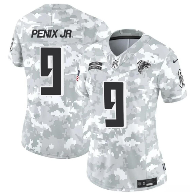 Women's Atlanta Falcons #9 Michael Penix Jr. 2024 F.U.S.E Arctic Camo Salute to Service Limited Stitched Football Jersey(Run Small)