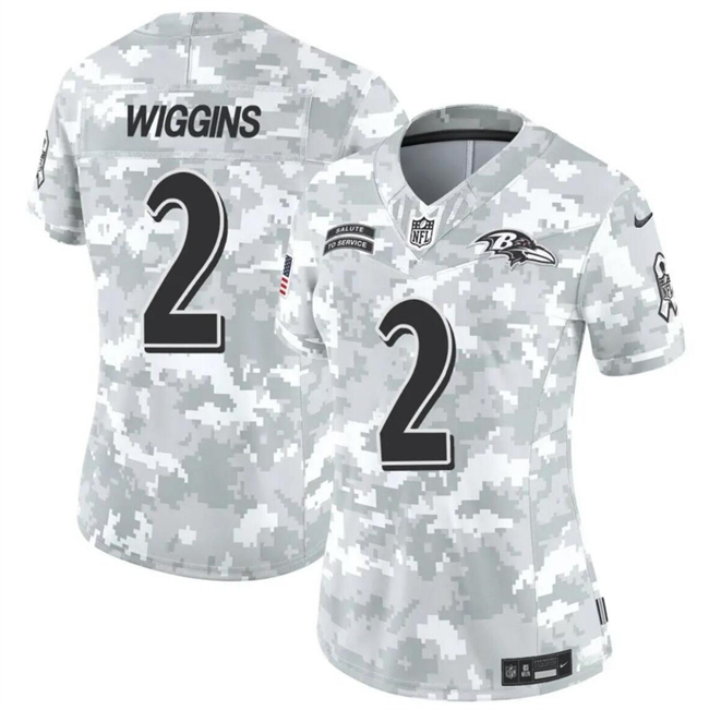 Women's Baltimore Ravens #2 Nate Wiggins 2024 F.U.S.E Arctic Camo Salute to Service Limited Stitched Football Jersey(Run Small)