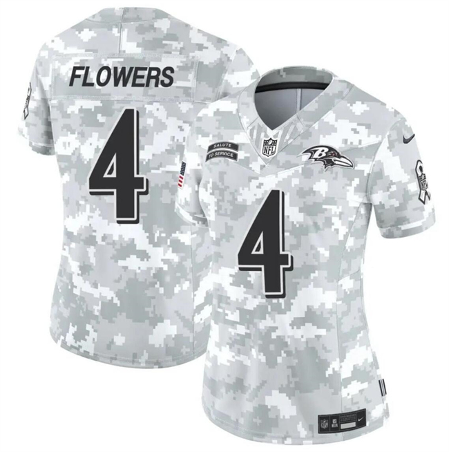 Women's Baltimore Ravens #4 Zay Flowers 2024 F.U.S.E Arctic Camo Salute to Service Limited Stitched Football Jersey(Run Small)