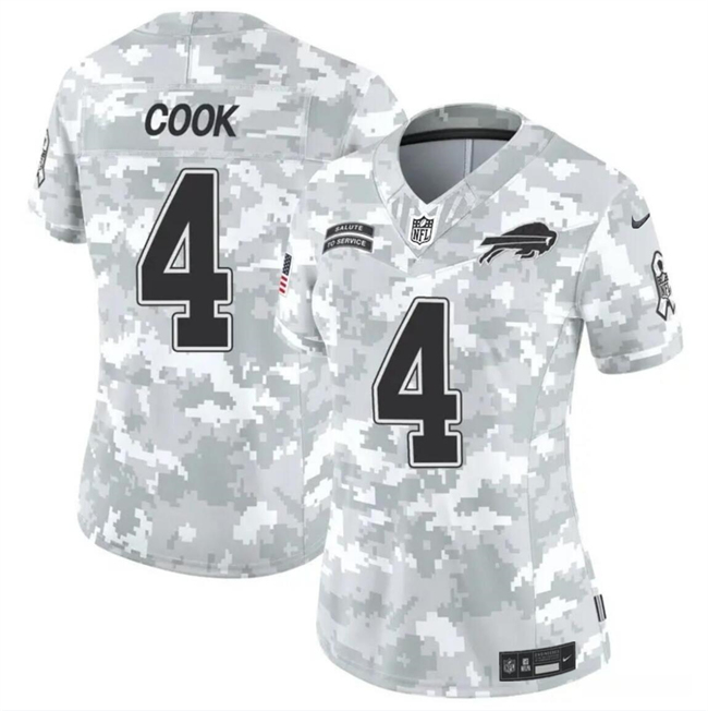 Women's Buffalo Bills #4 James Cook 2024 F.U.S.E Arctic Camo Salute to Service Limited Stitched Football Jersey(Run Small)