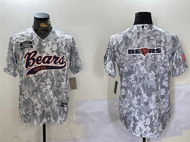 Men's Chicago Bears Team Big Logo 2024 Arctic Camo Salute to Service Stitched Baseball Jersey