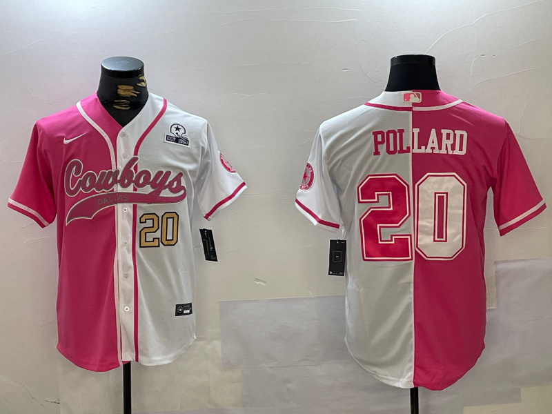 Men's Dallas Cowboys #20 Tony Pollard Red White With Patch Cool Base Stitched Baseball Jerseys