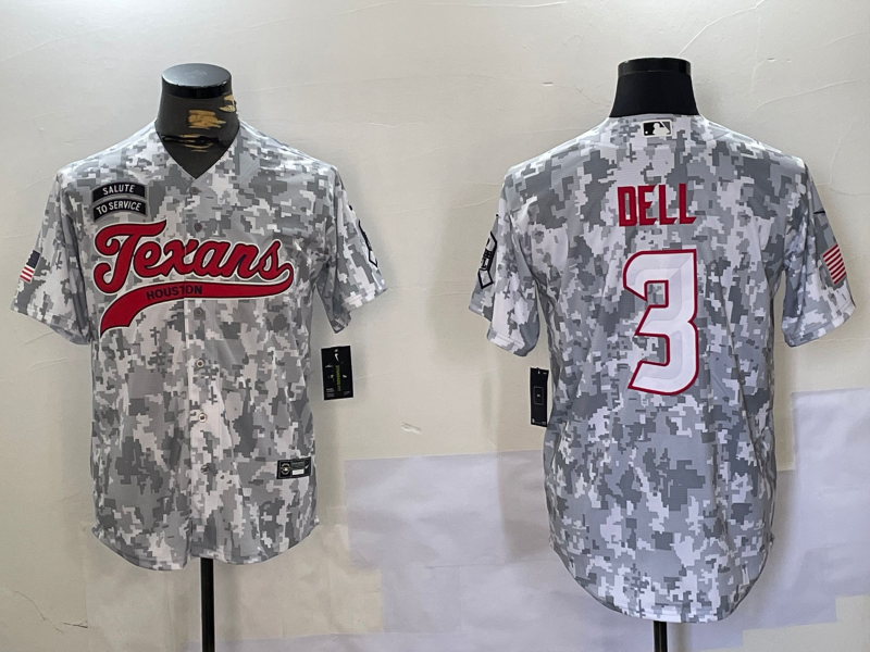 Men's Houston Texans #3 Tank Dell Arctic Camo 2024 Salute to Service Stitched Baseball Jersey