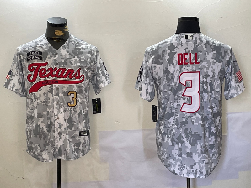 Men's Houston Texans #3 Tank Dell Arctic Camo 2024 Salute to Service Stitched Baseball Jerseys