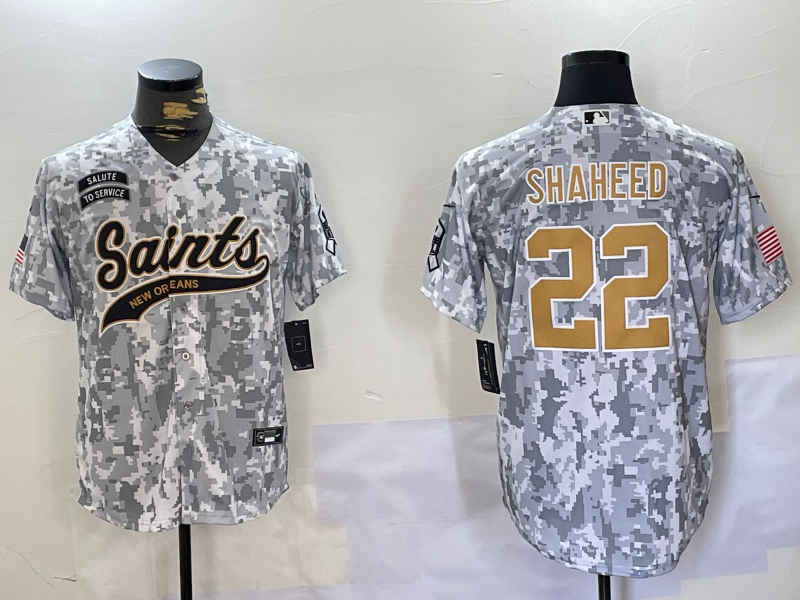 Men's New Orleans Saints #22 Rashid Shaheed Arctic Camo 2024 Salute to Service Stitched Baseball Jersey