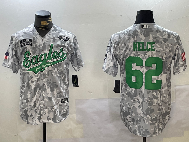 Men's Philadelphia Eagles #62 Jason Kelce Arctic Camo 2024 Salute to Service Stitched Baseball Jersey