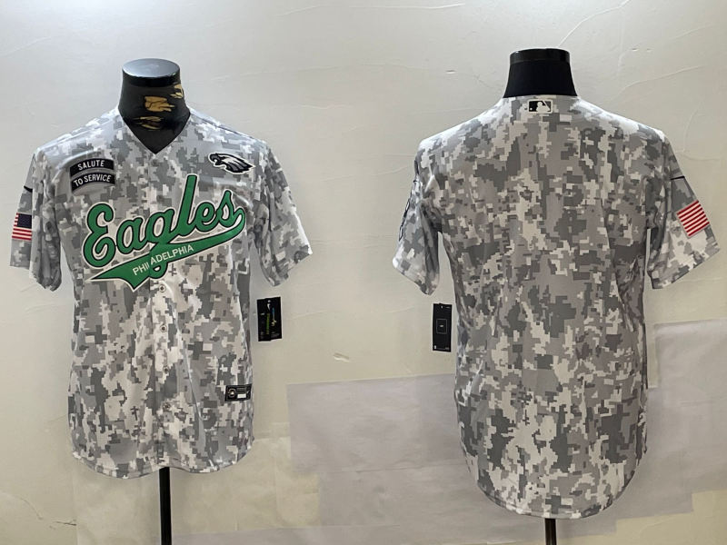 Men's Philadelphia Eagles Blank Arctic Camo 2024 Salute to Service Stitched Baseball Jersey