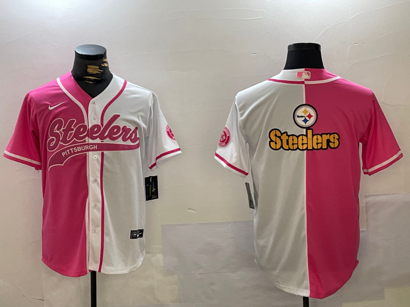 Men's Pittsburgh Steelers Big Logo 2024 Arctic Red White Salute To Service Stitched Baseball Jersey