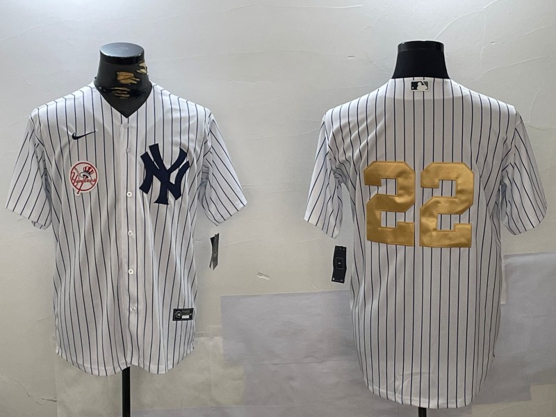 Men's New York Yankees #22 Juan Soto White Pinstripe Without Name Fashion Cool Base Jersey