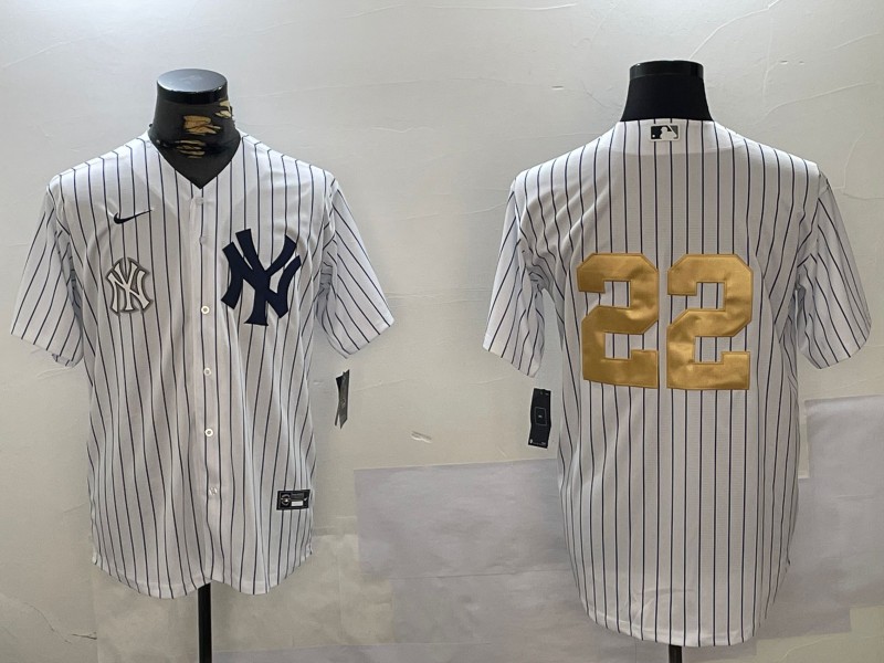 Men's New York Yankees #22 Juan Soto White Pinstripe Without Name Fashion Cool Base Jersey