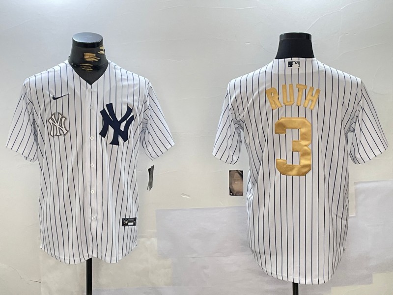 Men's New York Yankees #3 Babe Ruth White Pinstripe Fashion Cool Base Jersey