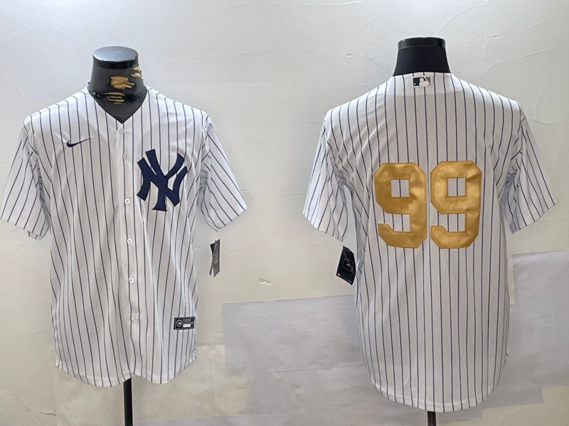 Men's New York Yankees #99 Aaron Judge White Pinstripe Without Name Fashion Cool Base Jersey