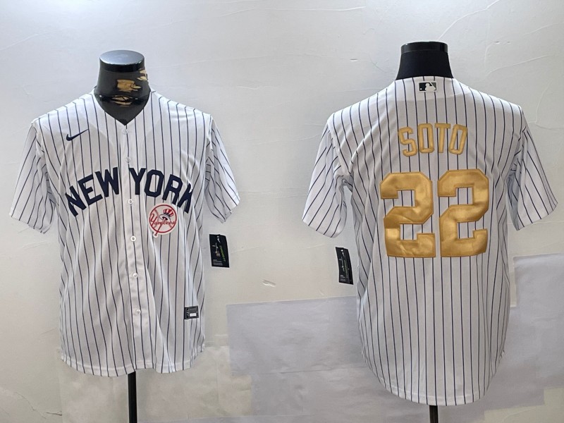 Men's New York Yankees #22 Juan Soto White Pinstripe Fashion Cool Base Jersey