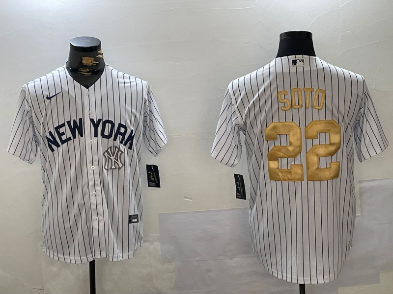 Men's New York Yankees #22 Juan Soto White Pinstripe Fashion Cool Base Jersey