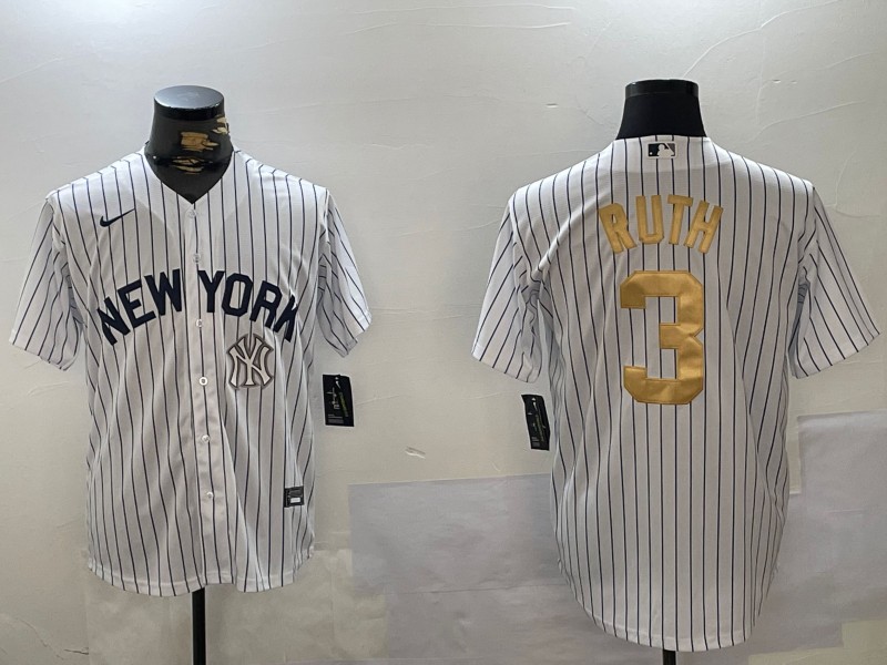 Men's New York Yankees #3 Babe Ruth White Pinstripe Fashion Cool Base Jersey