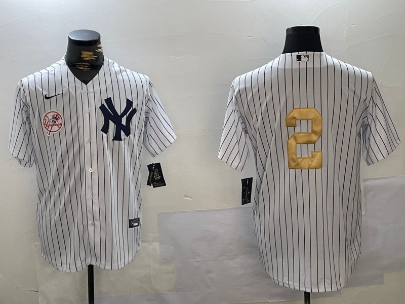 Men's New York Yankees #2 Derek Jeter White Pinstripe Without Name Fashion Cool Base Jersey