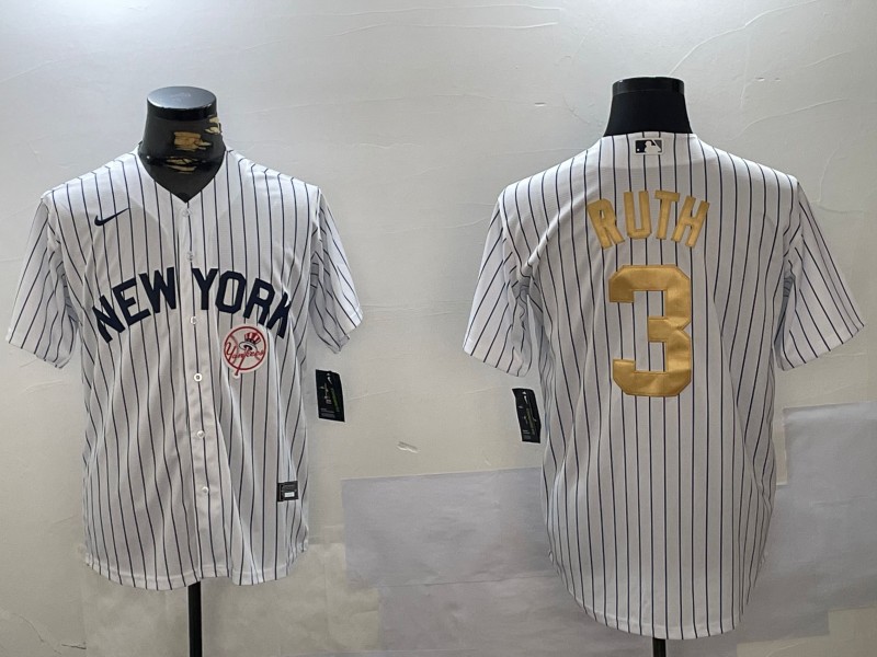 Men's New York Yankees #3 Babe Ruth White Pinstripe Fashion Cool Base Jersey