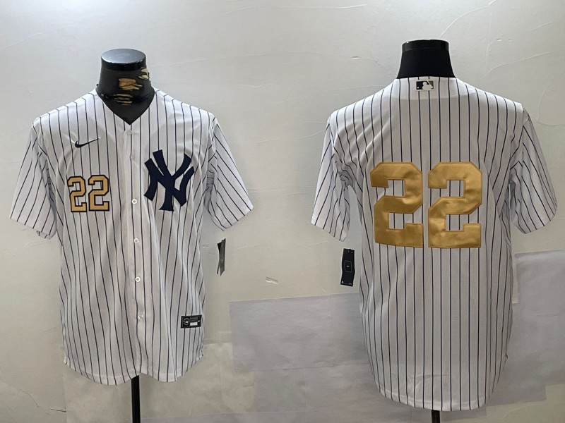 Men's New York Yankees #22 Juan Soto White Pinstripe Without Name Fashion Cool Base Jersey