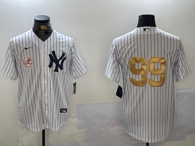 Men's New York Yankees #99 Aaron Judge White Pinstripe Without Name Fashion Cool Base Jersey