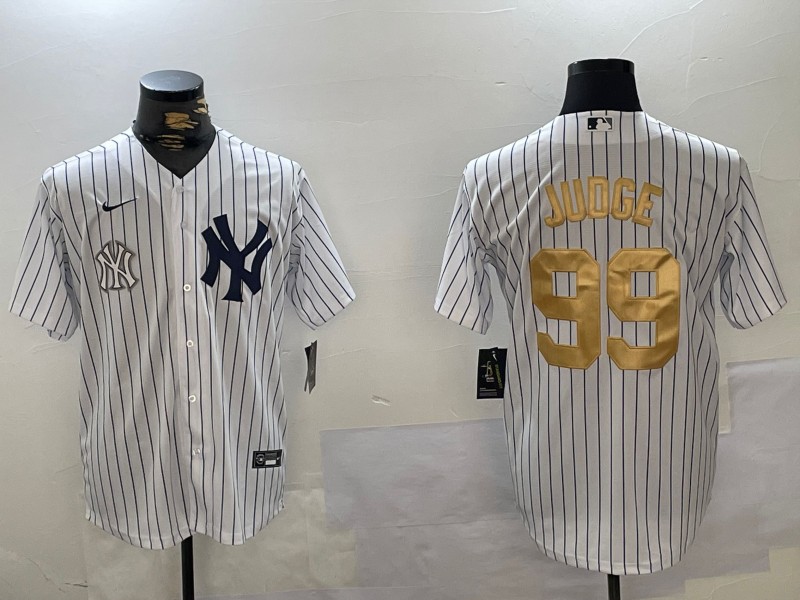 Men's New York Yankees #99 Aaron Judge White Pinstripe Fashion Cool Base Jersey