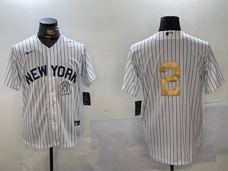 Men's New York Yankees #2 Derek Jeter White Pinstripe Without Name Fashion Cool Base Jersey