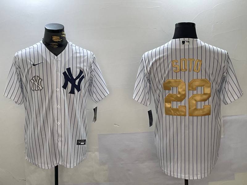 Men's New York Yankees #22 Juan Soto White Pinstripe Fashion Cool Base Jersey