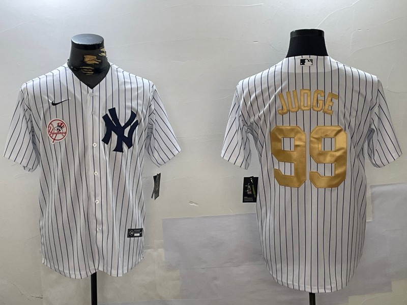 Men's New York Yankees #99 Aaron Judge White Pinstripe Fashion Cool Base Jersey