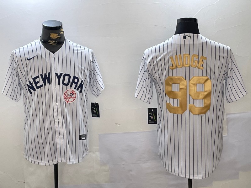 Men's New York Yankees #99 Aaron Judge White Pinstripe Fashion Cool Base Jersey