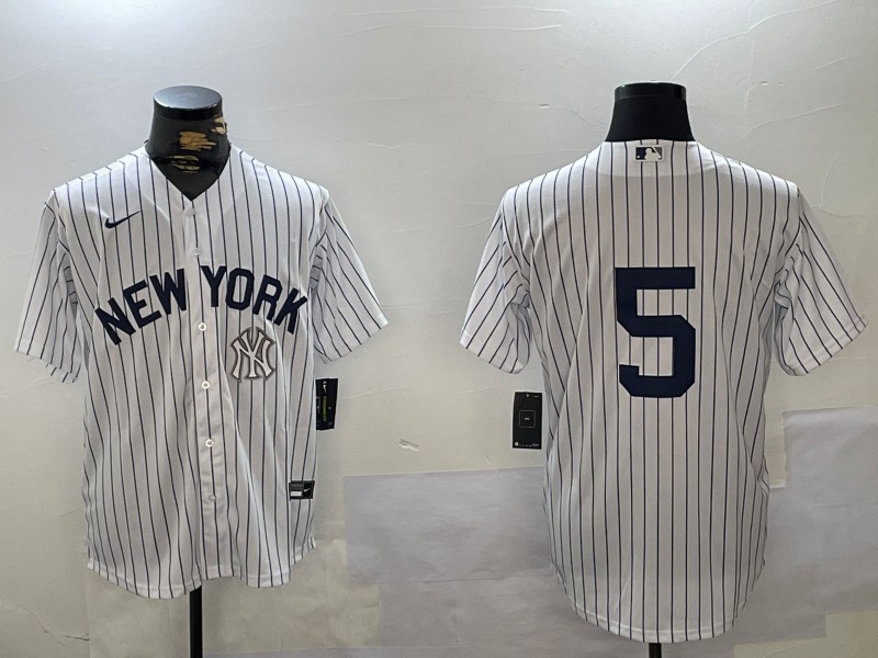 Men's New York Yankees #5 Joe DiMaggio White No Name Cool Base Stitched Jersey