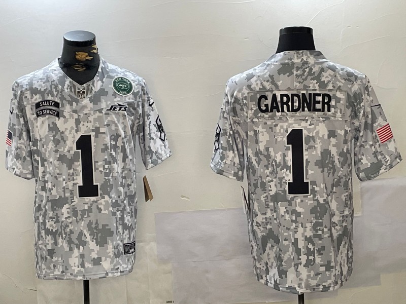 Men's New York Jets #1 Sauce Gardner 2024 F.U.S.E Arctic Camo Salute to Service Limited Stitched Football Jerseys