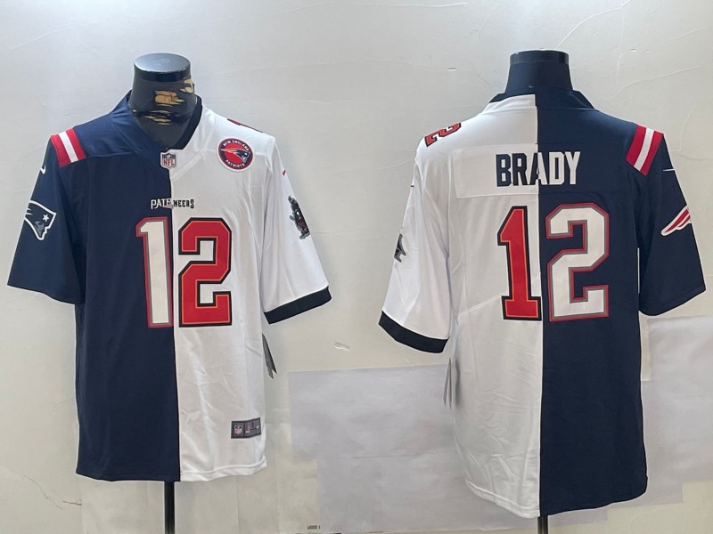 Men's New England Patriots #12 Tom Brady Navy Blue White Team Patch Two Tone Vapor Untouchable Stitched NFL Nike Limited JerseyS